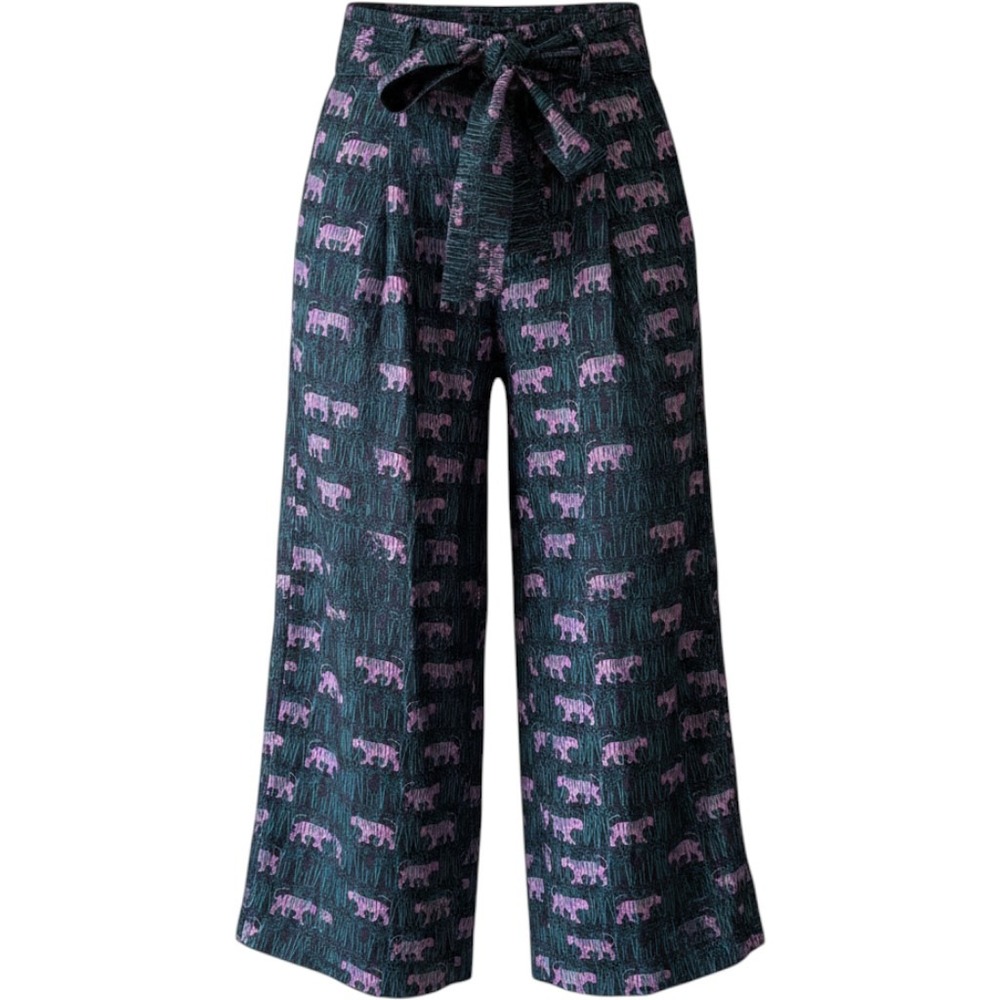 J.Crew 100% Silk Tiger Print Wide Leg Crop Pants High Rise Belted Pleated Boho 2